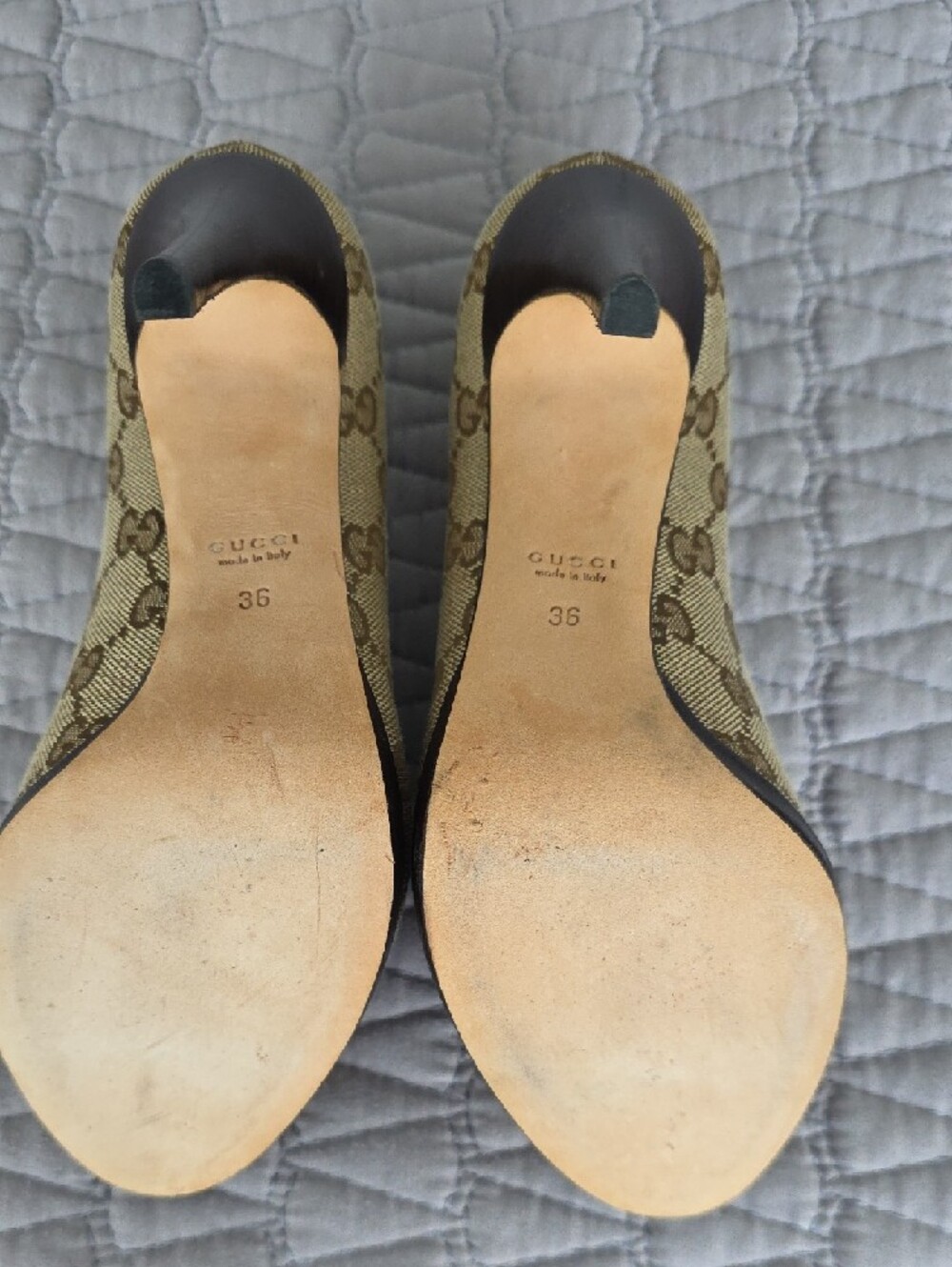 Gucci Brown GG Canvas Peep-Toe Heels with Gold Horsebit - Picture 4 of 12